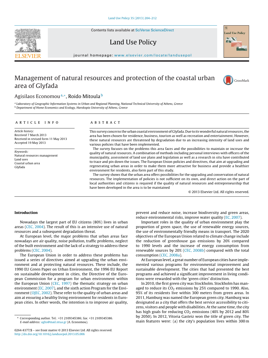 Management of Natural Resources and Protection of the Coastal Urban Area of Glyfada