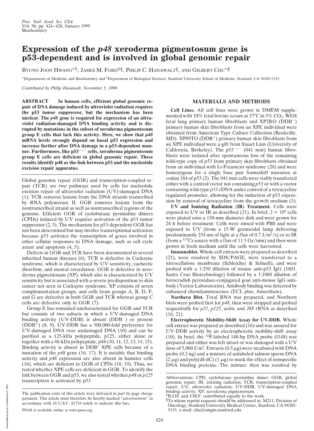 Expression of the P48 Xeroderma Pigmentosum Gene Is P53-Dependent and Is Involved in Global Genomic Repair