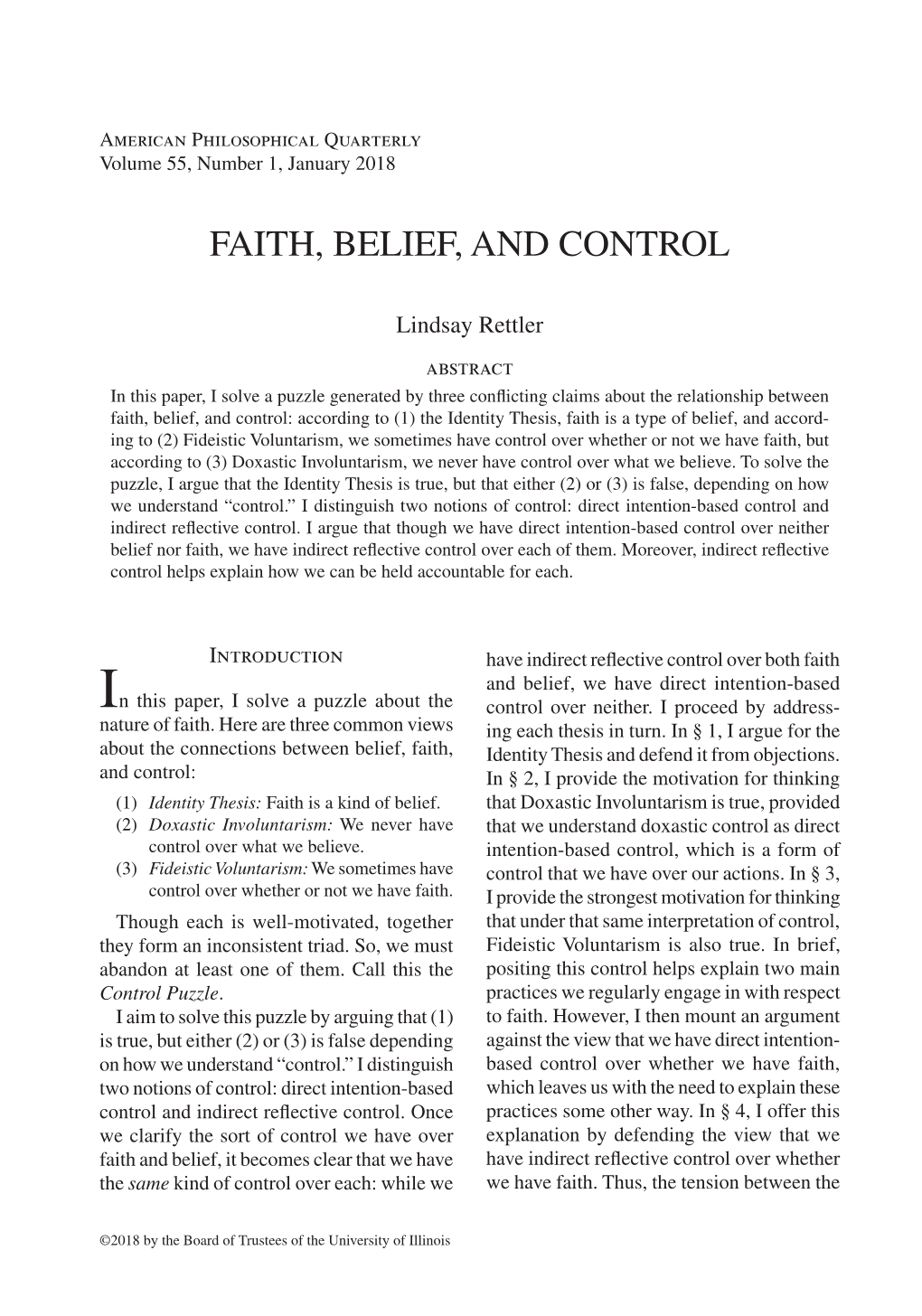 Lindsay Rettler: Faith, Belief, and Control