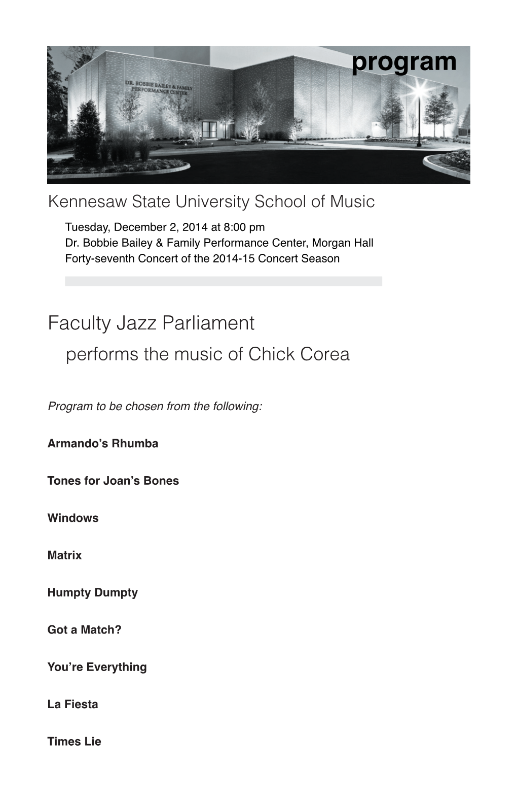 Faculty Jazz Parliament Performs the Music of Chick Corea