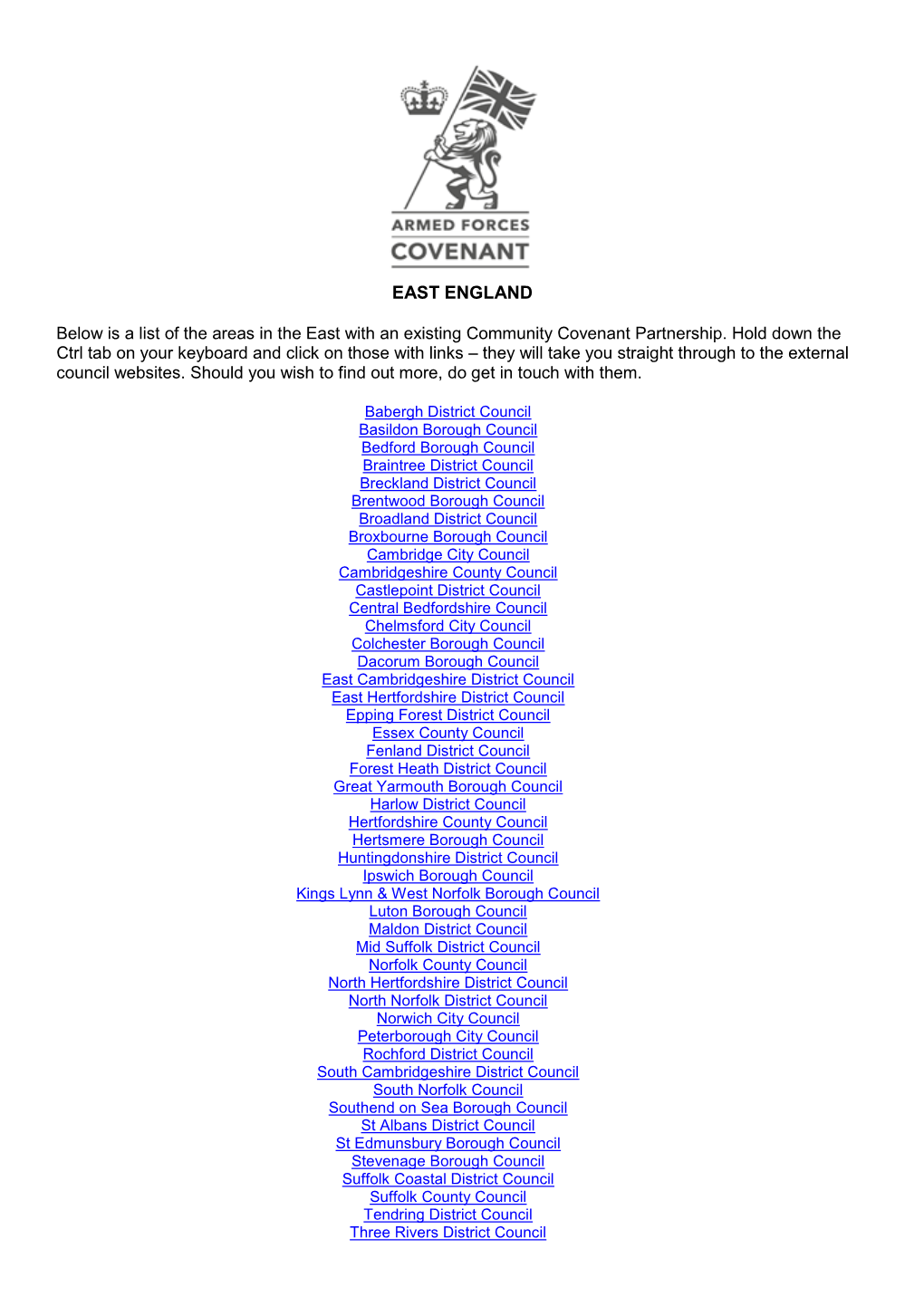 East of England Community Covenants