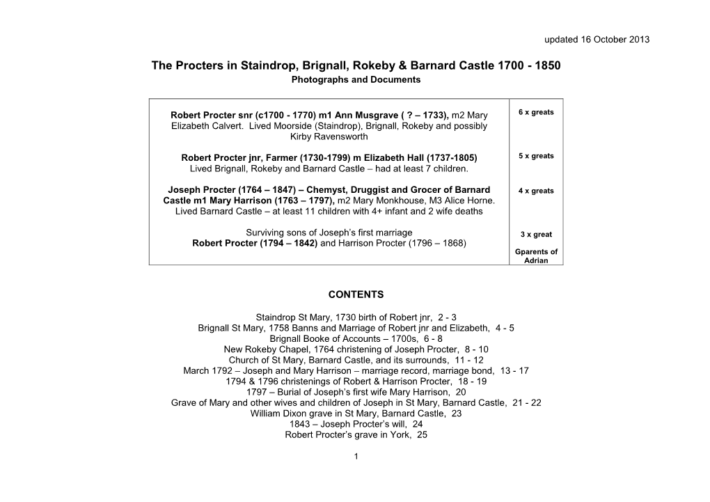 The Procters in Staindrop, Brignall, Rokeby and Barnard Castle