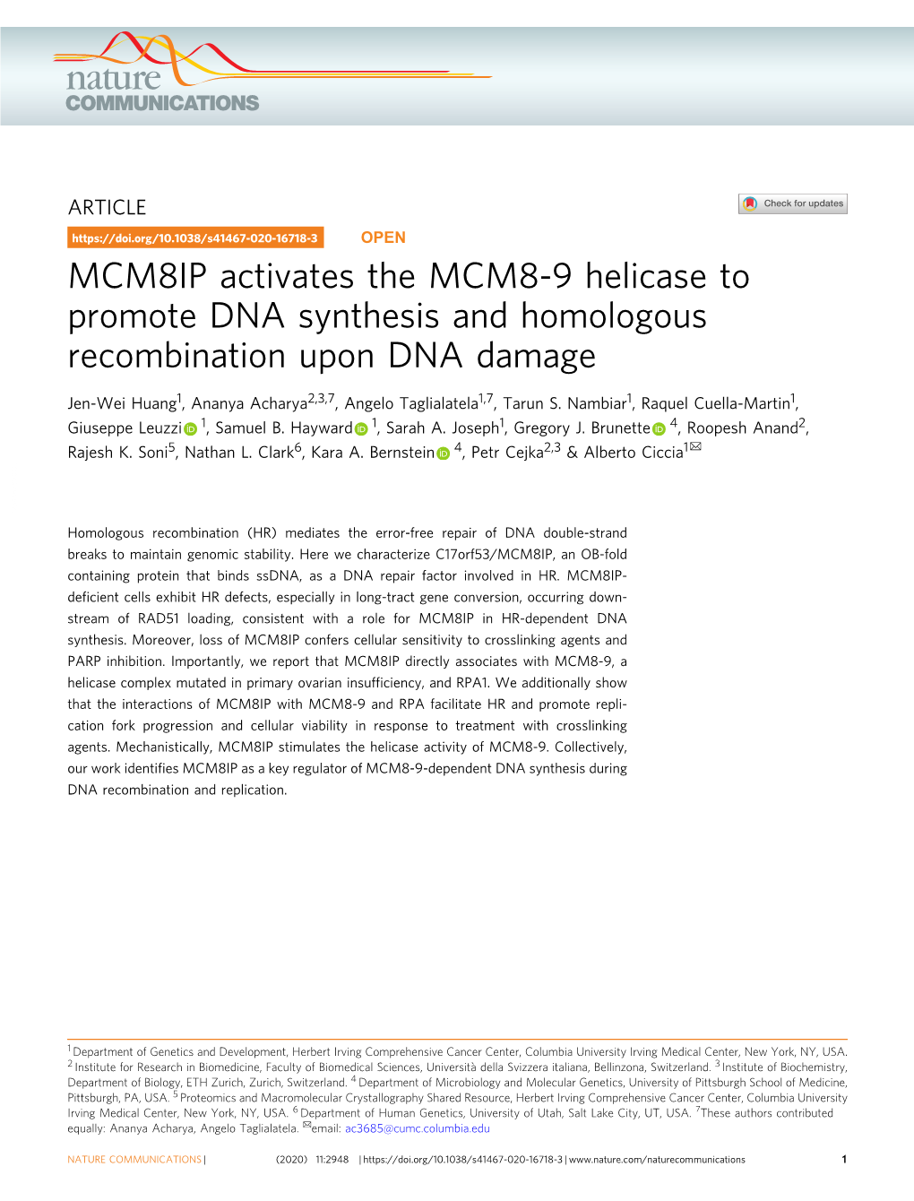 MCM8IP Activates the MCM8-9 Helicase to Promote DNA Synthesis and Homologous Recombination Upon DNA Damage