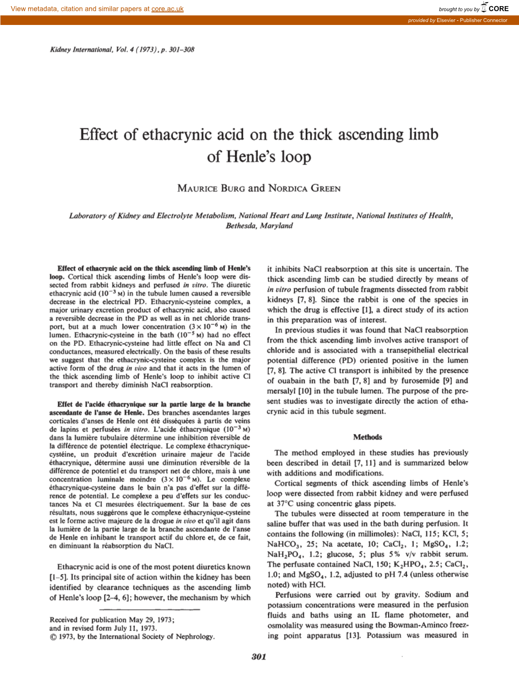 Effect of Ethacrynic Acid on the Thick Ascending Limb of Henle's Loop