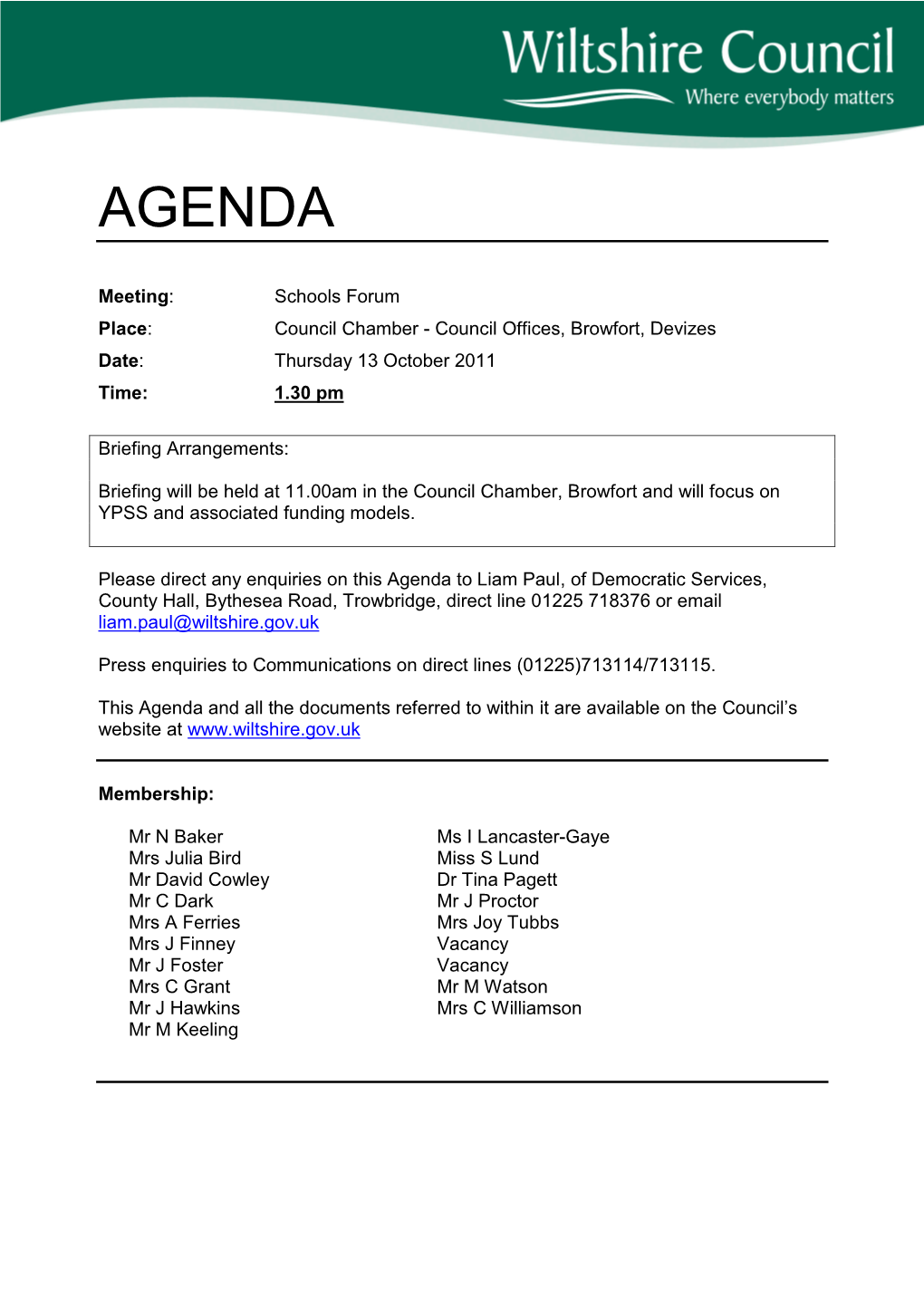 Agenda Reports Pack (Public) 13/10/2011, 13.30
