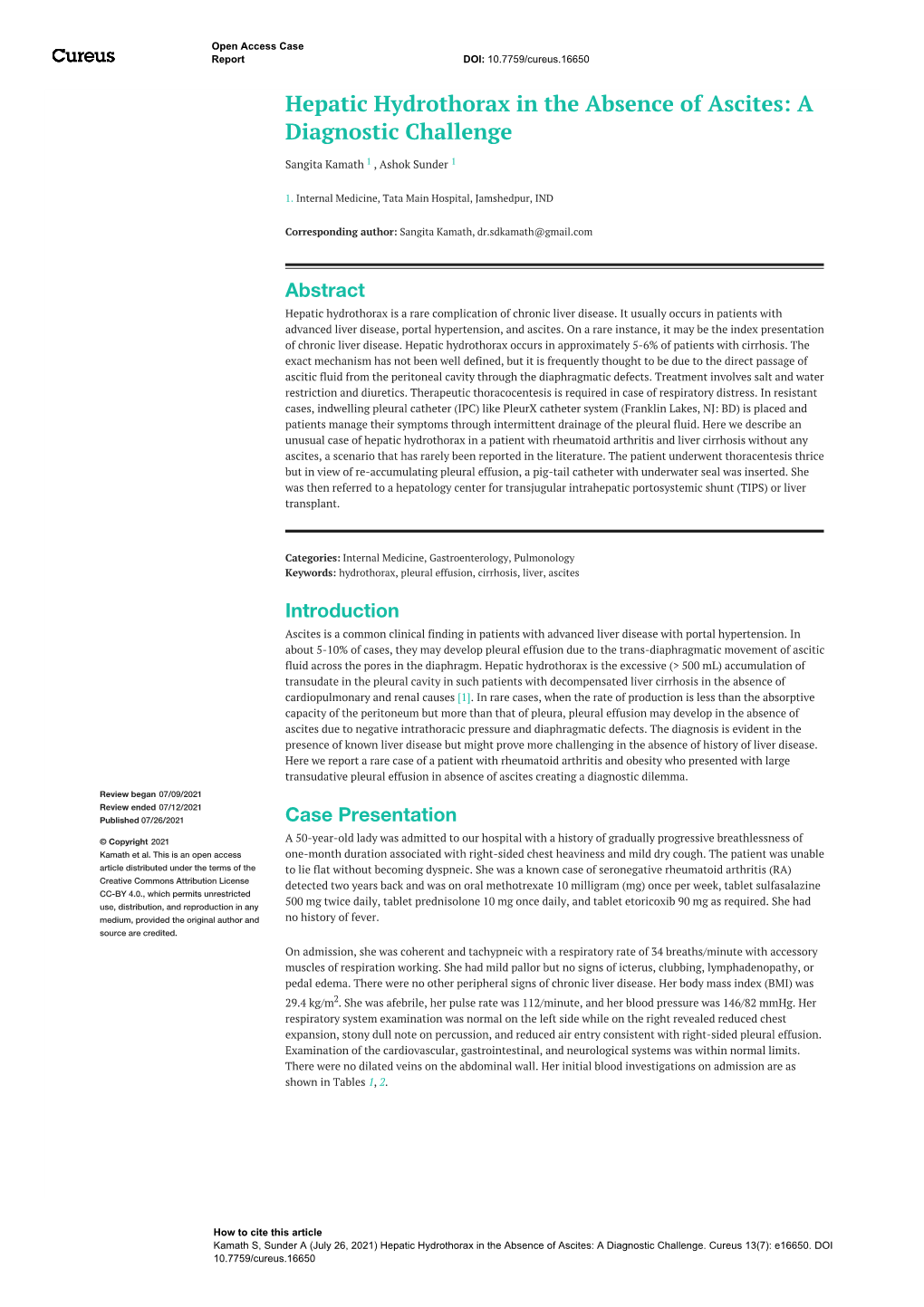 Hepatic Hydrothorax in the Absence of Ascites: a Diagnostic Challenge