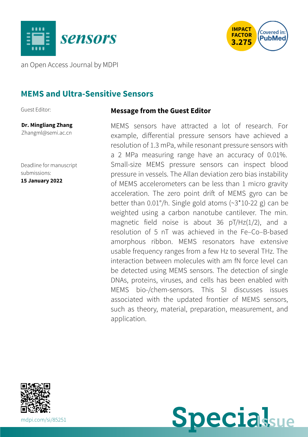 Call for Paper of Special Issue MEMS and Ultra-Sensitive Sensors