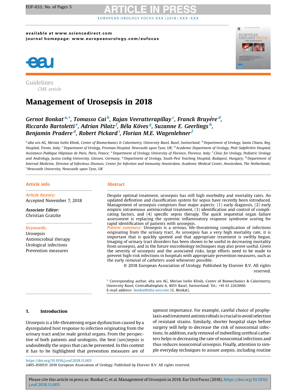 Management of Urosepsis in 2018