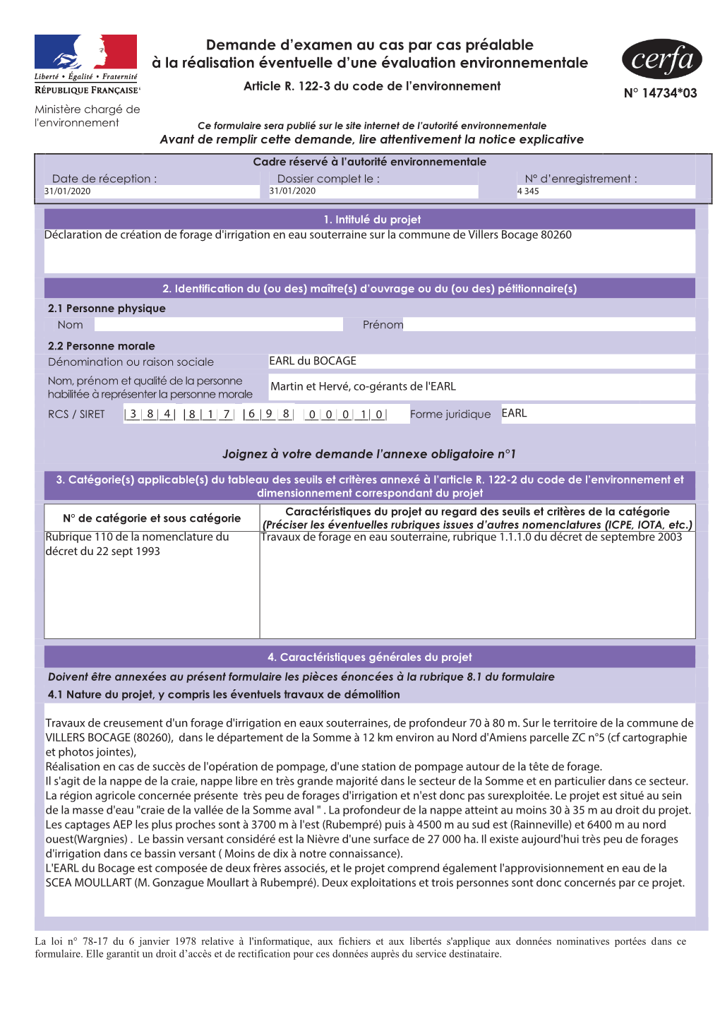 Demande D'examen Au Cas Par Cas Préalable À La Réalisation Éventuelle