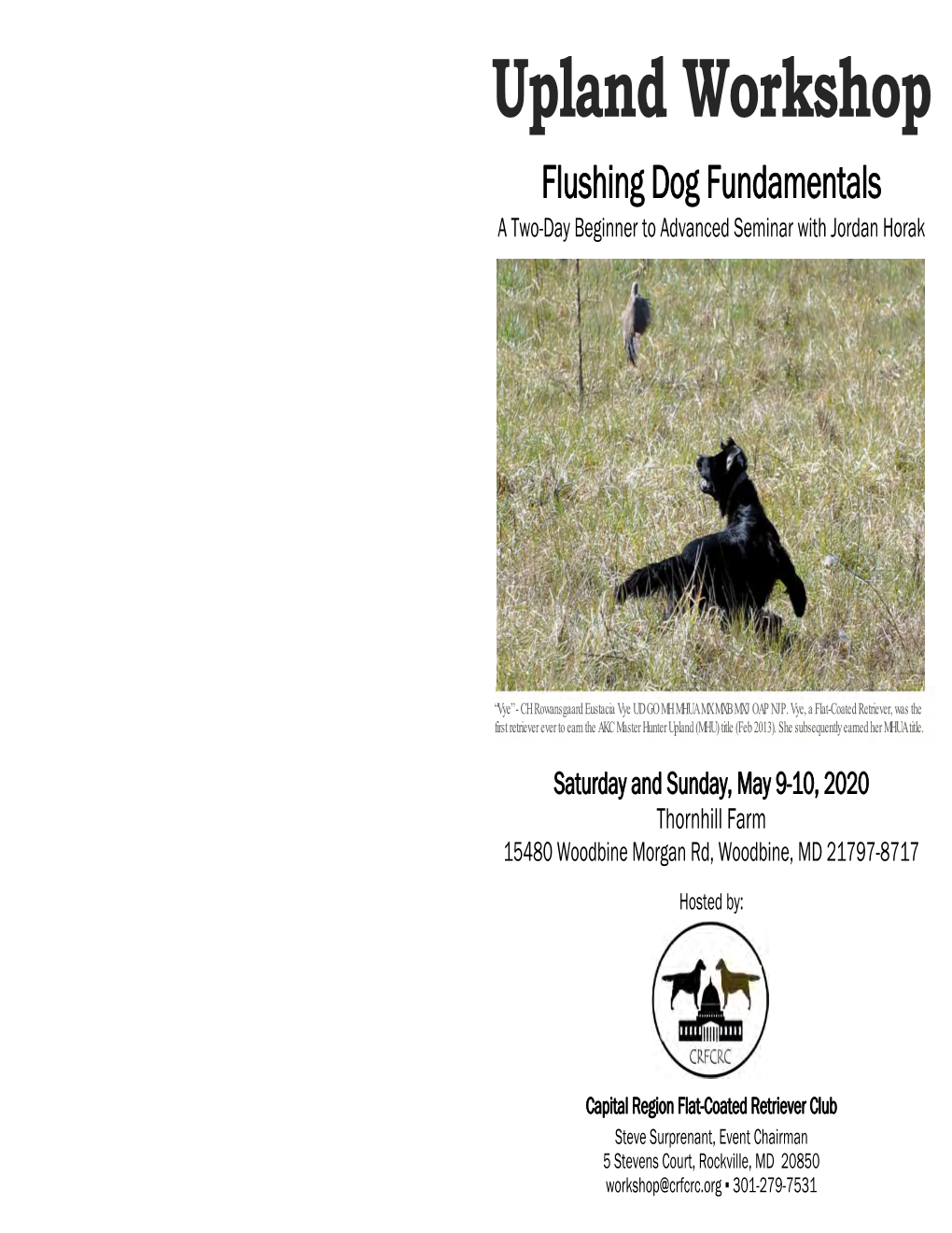 Upland Workshop Flushing Dog Fundamentals a Two-Day Beginner to Advanced Seminar with Jordan Horak