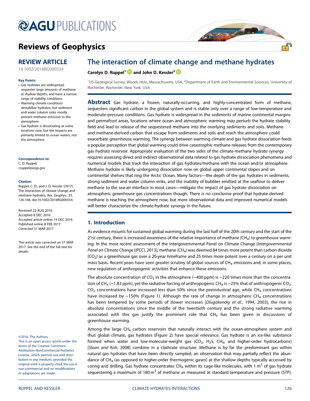 The Interaction of Climate Change and Methane Hydrates 10.1002/2016RG000534 Carolyn D