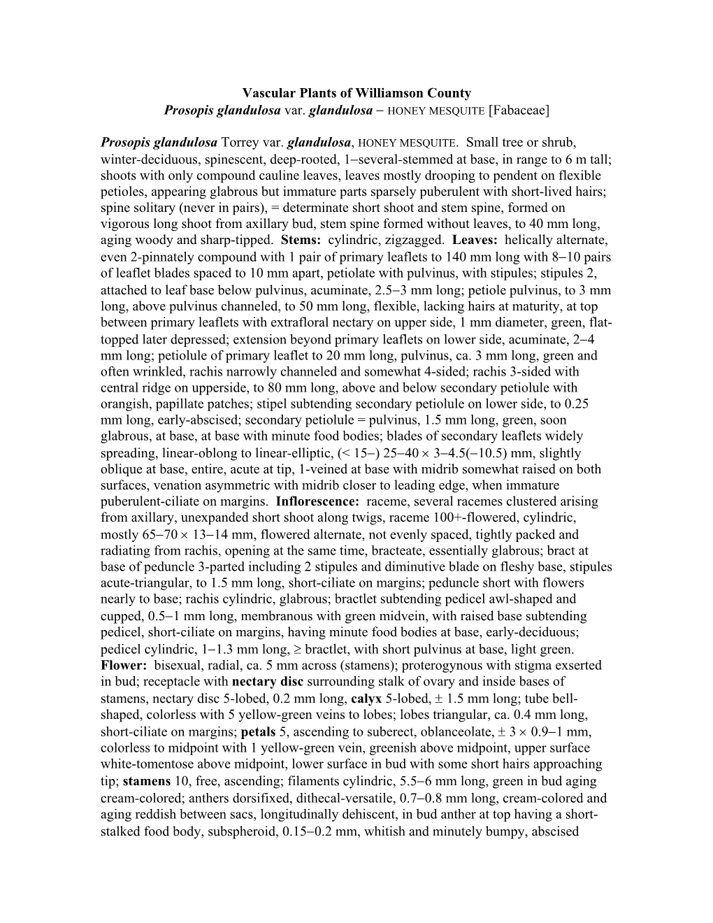 Vascular Plants of Williamson County Prosopis Glandulosa Var