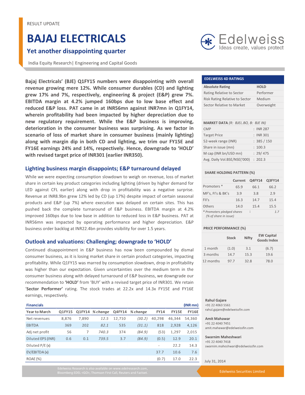 BAJAJ ELECTRICALS Yet Another Disappointing Quarter