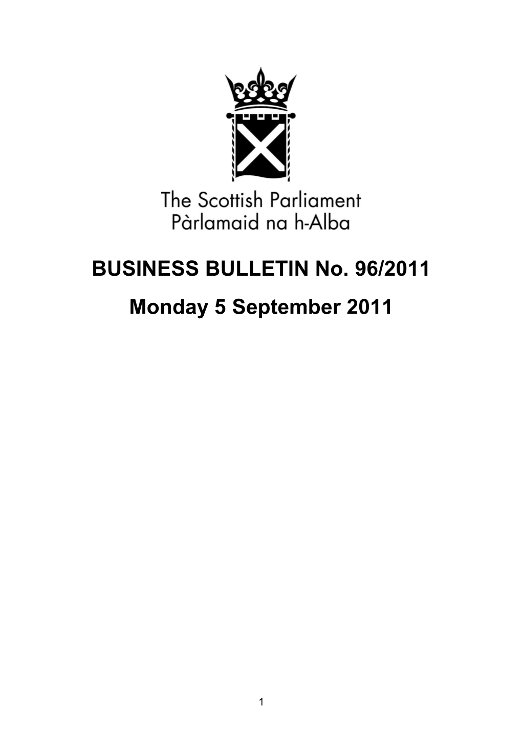 BUSINESS BULLETIN No. 96/2011 Monday 5 September 2011