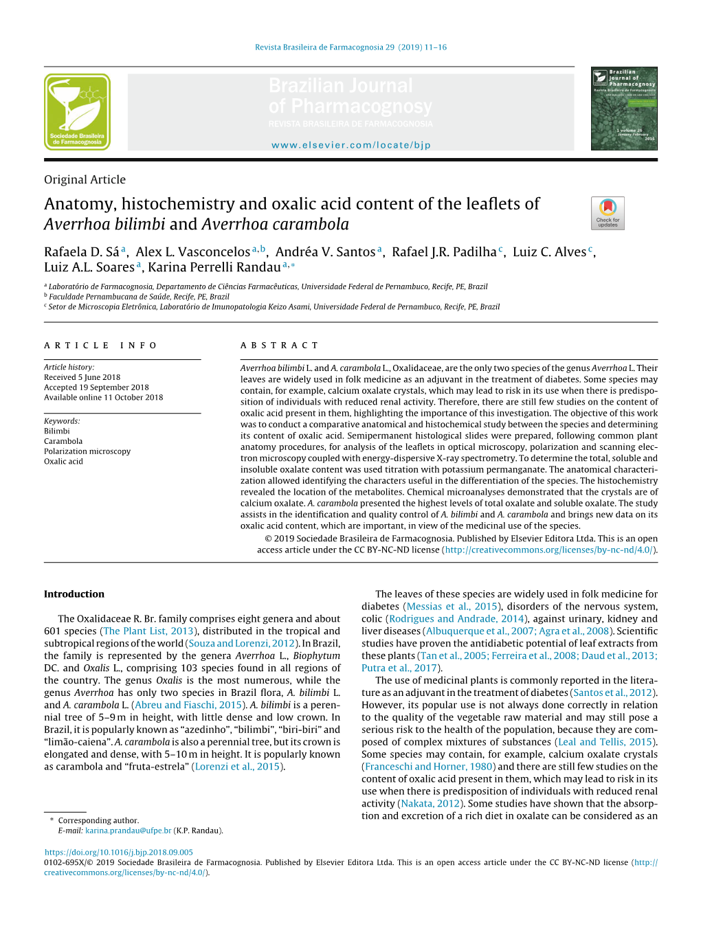 Anatomy, Histochemistry and Oxalic Acid Content of the Leaflets Of