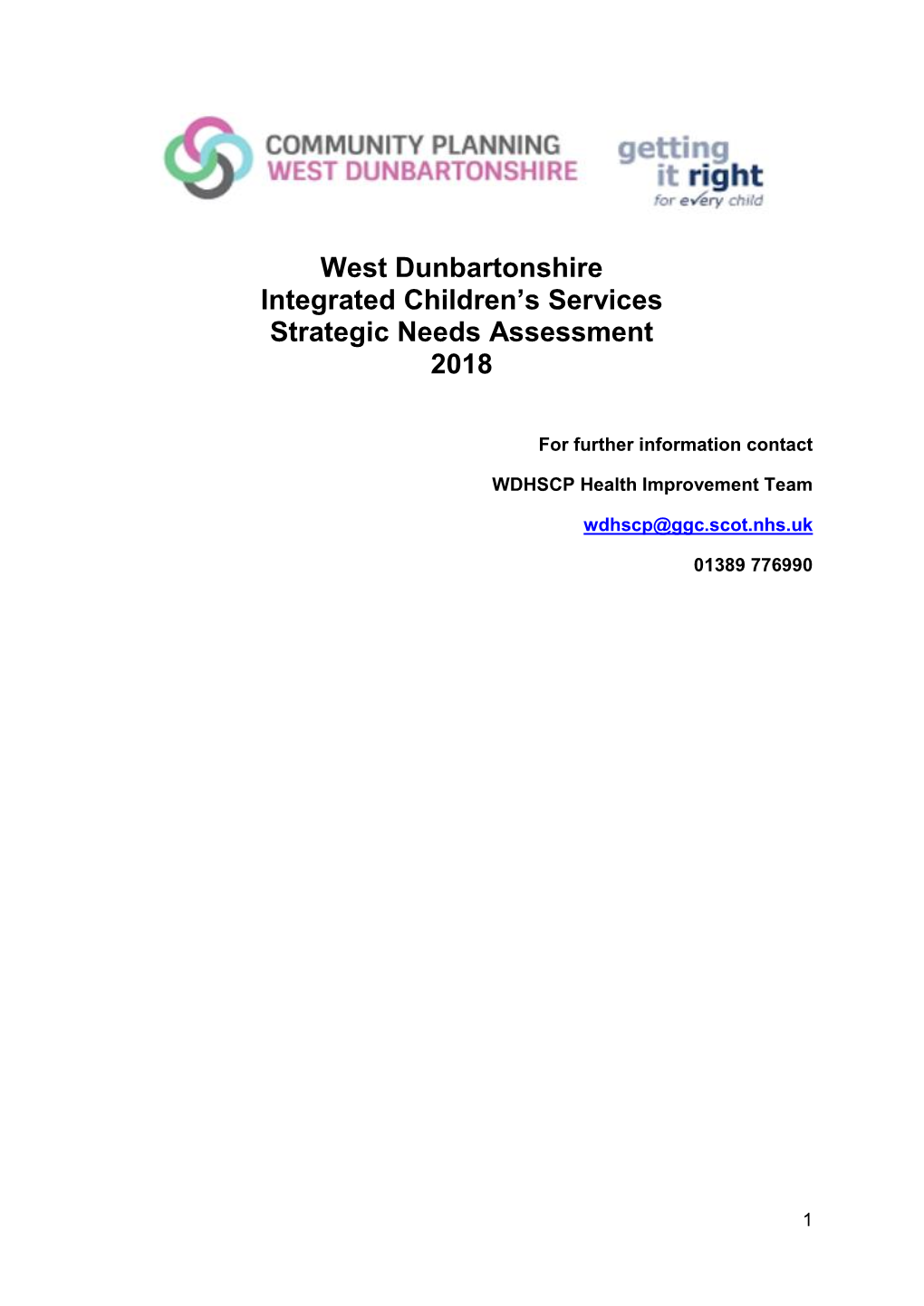 West Dunbartonshire Integrated Children's Services Strategic Needs