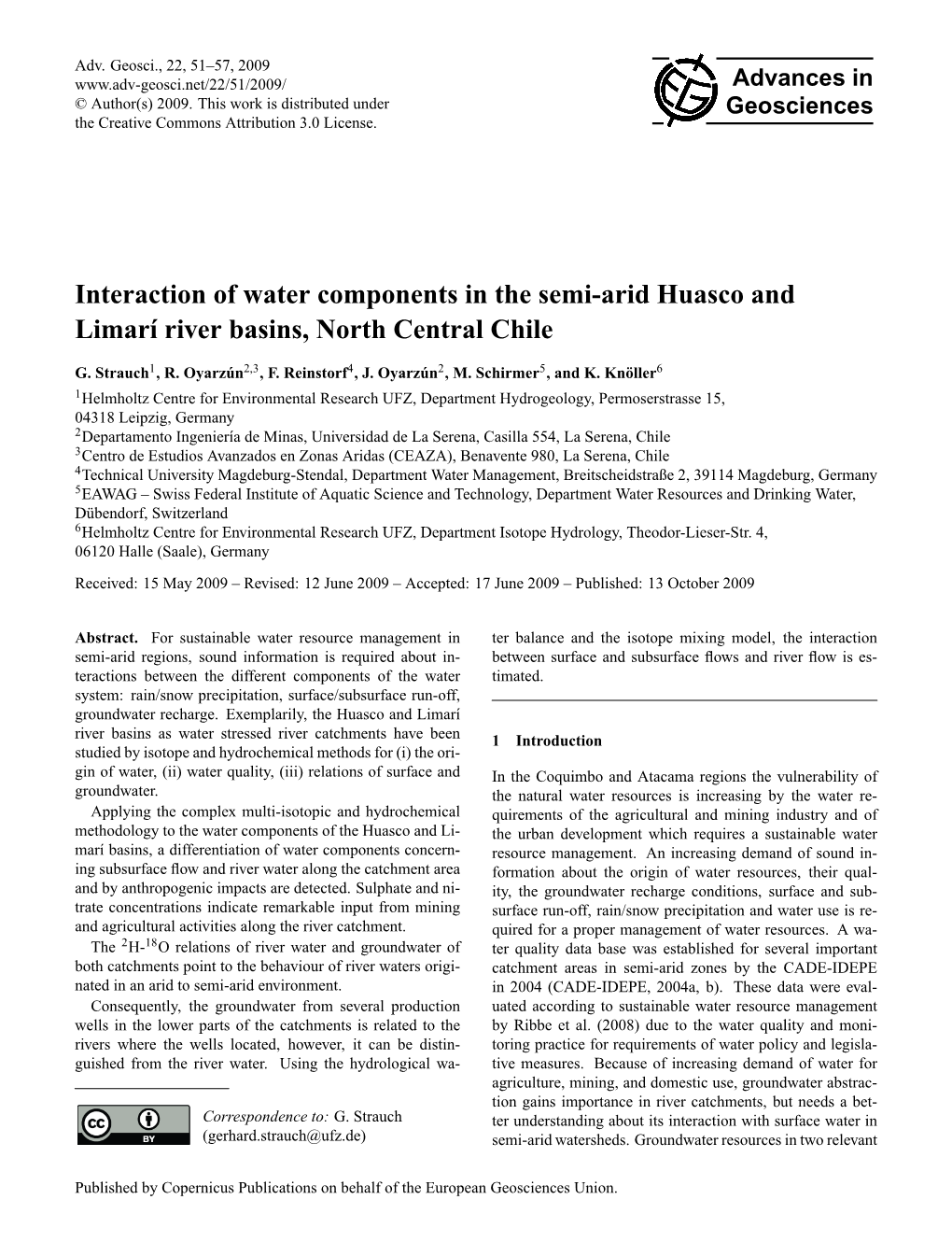 Interaction of Water Components in the Semi-Arid Huasco and Limarı River