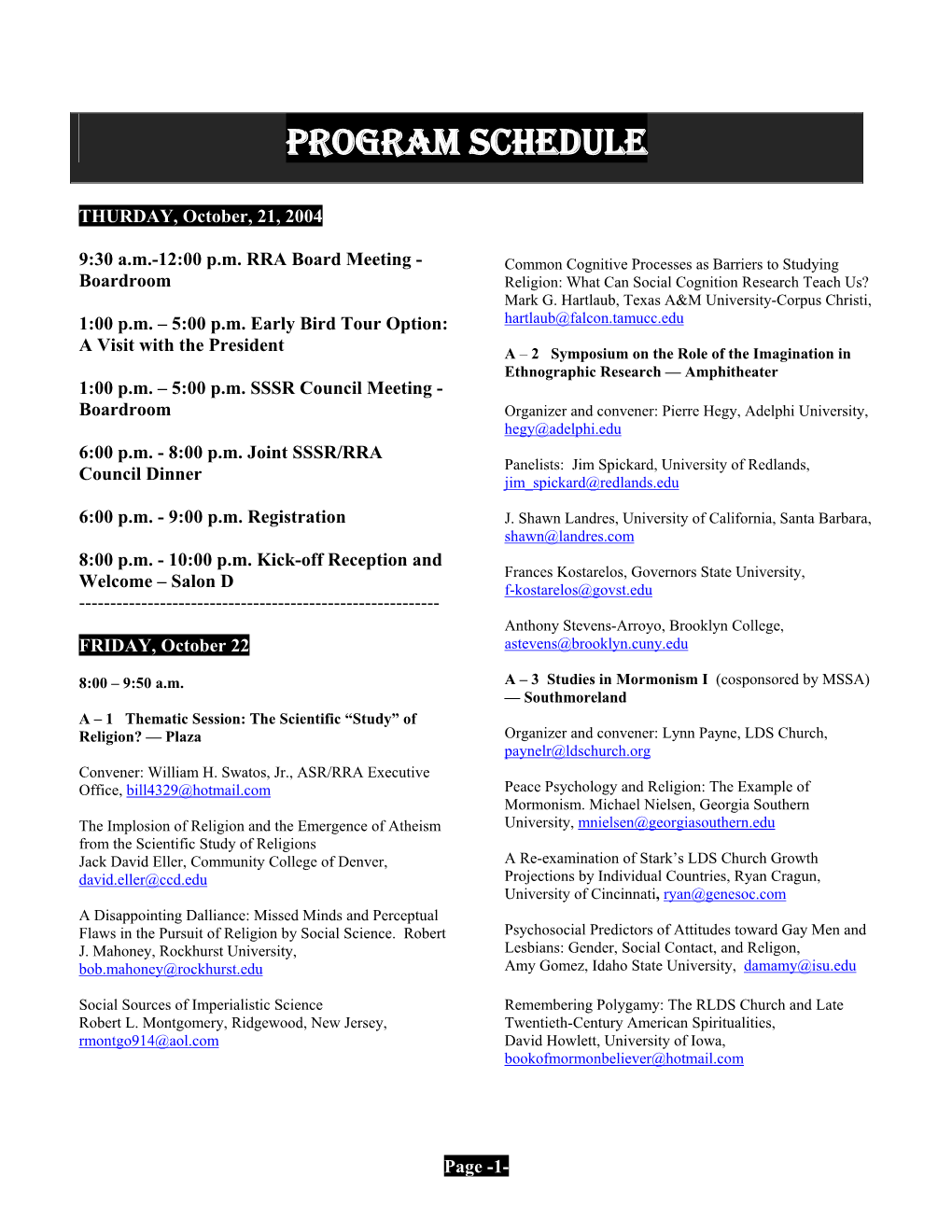 Program Schedule