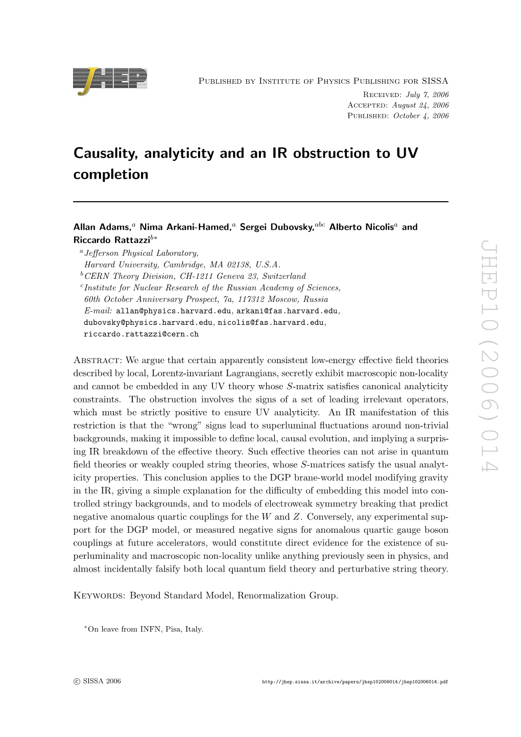 Causality, Analyticity and an IR Obstruction to UV Completion