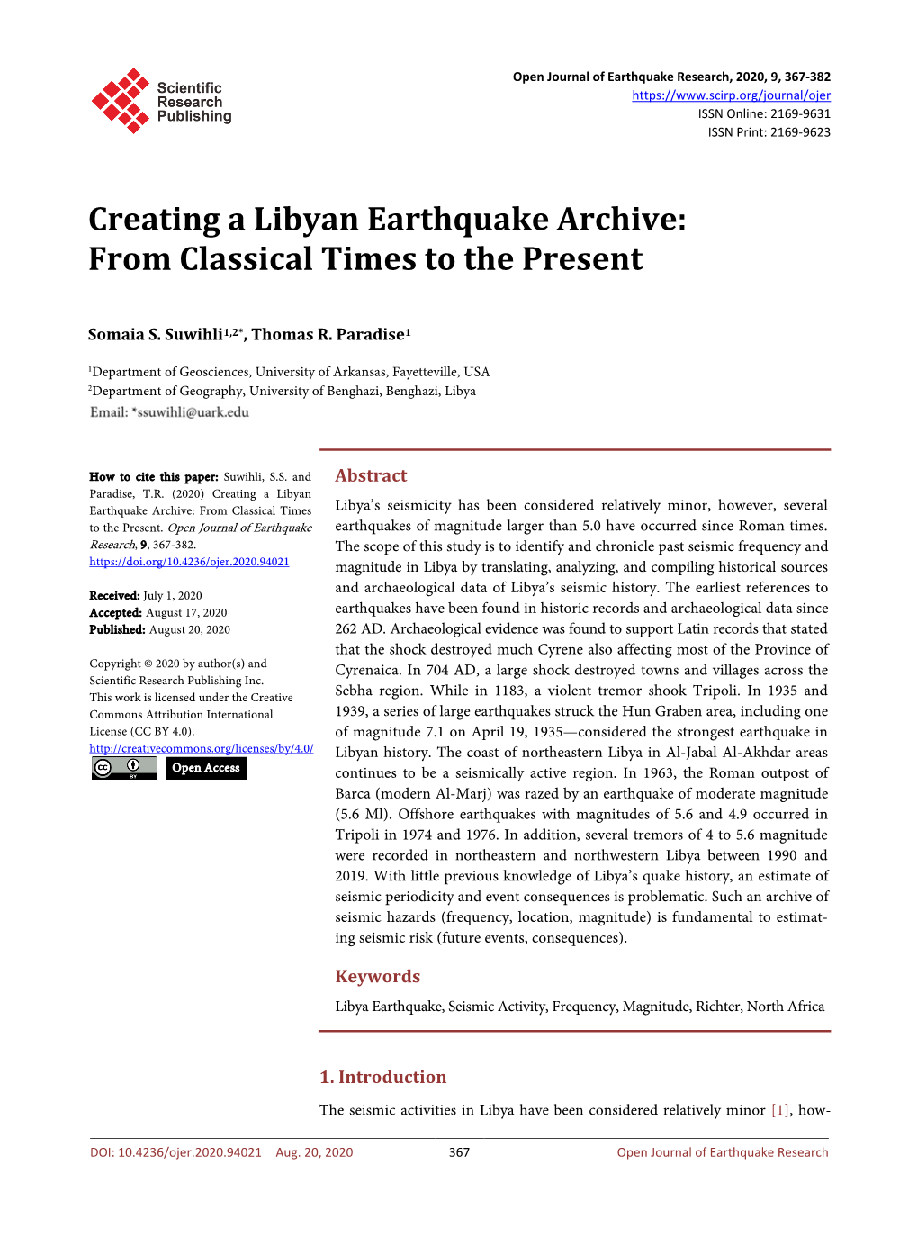 Creating a Libyan Earthquake Archive: from Classical Times to the Present