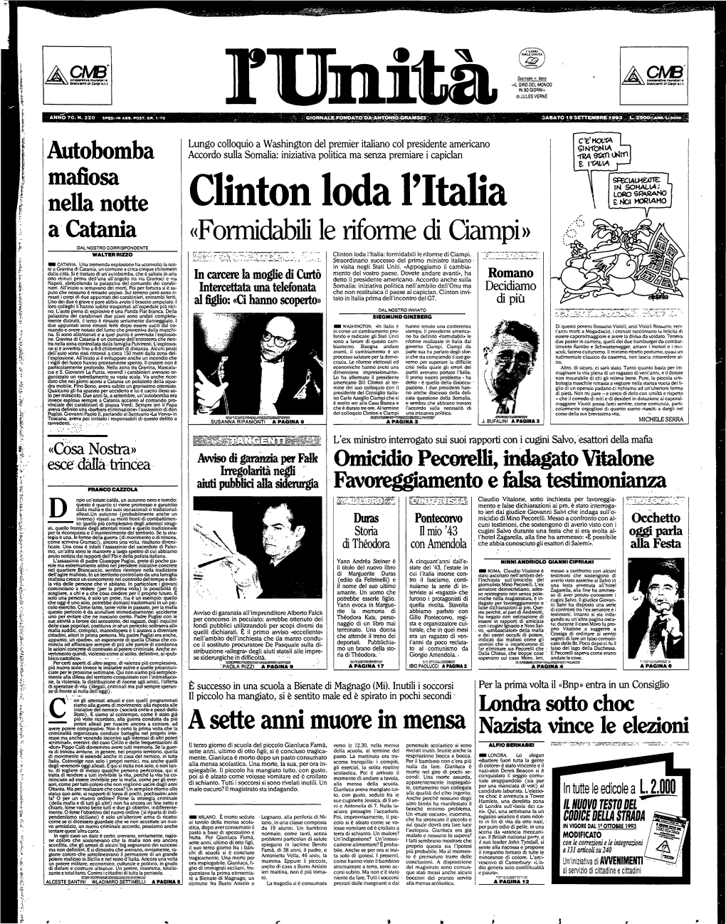 Clinton Loda L'italia E MCI MORIAMO a Catania «Formidabili Le Riforme Di Ciampi» DAL NOSTRO CORRISPONDENTE WALTER RIZZO Ri ; ? ;» » ;>