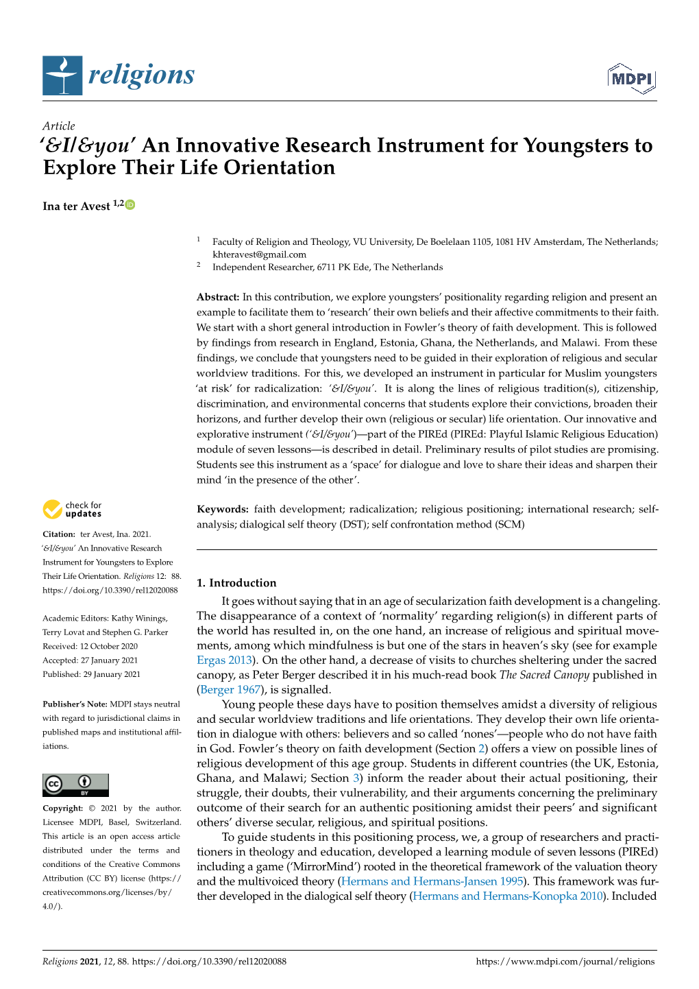 An Innovative Research Instrument for Youngsters to Explore Their Life Orientation