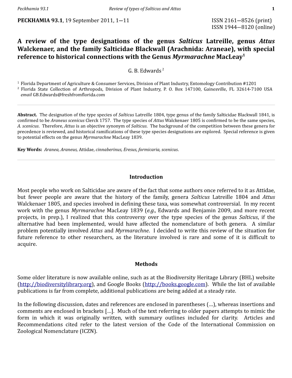 A Review of the Type Designations of the Genus Salticus