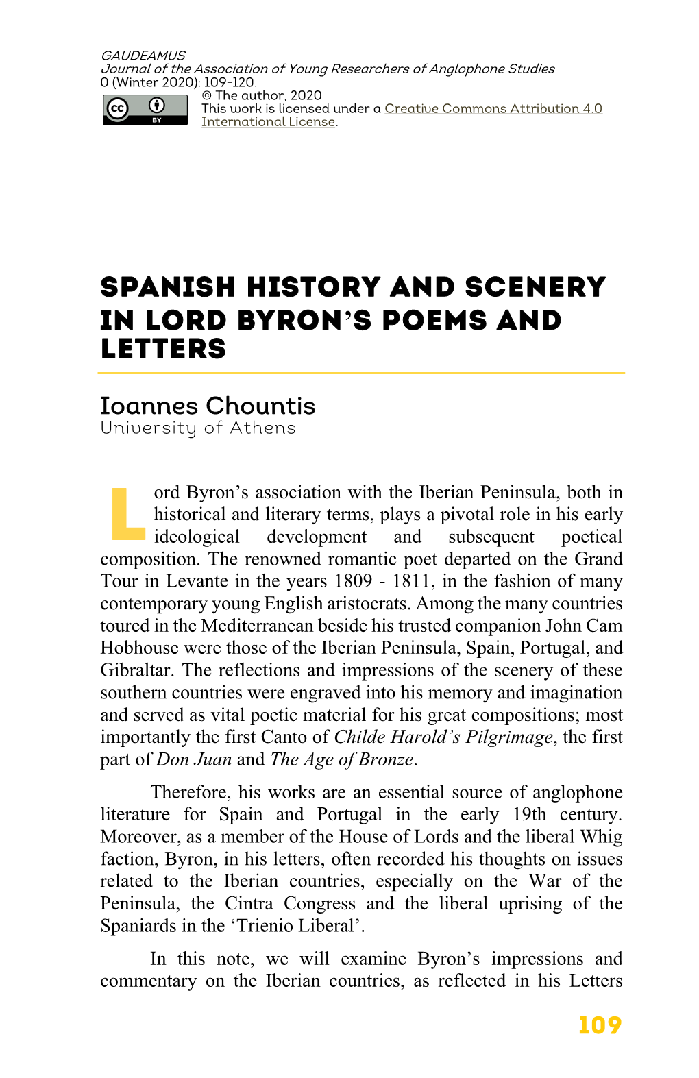 Spanish History and Scenery in Lord Byron's Poems And