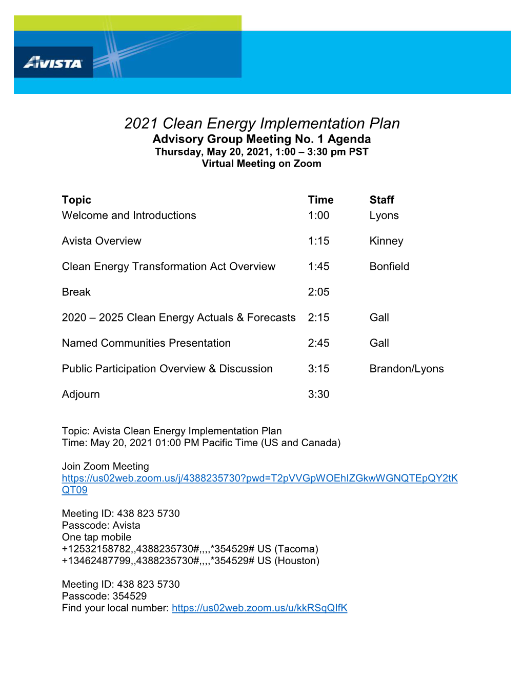 2021 Clean Energy Implementation Plan Advisory Group Meeting No