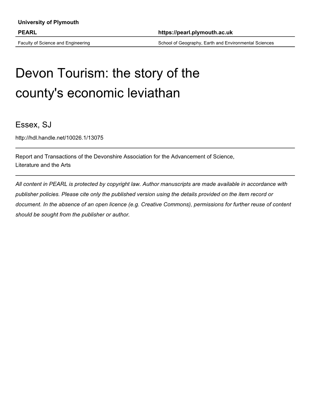 Devon Tourism: the Story of the County's Economic Leviathan