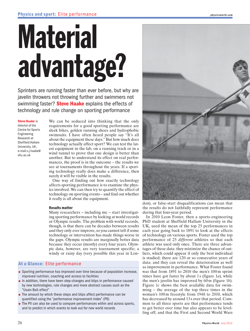 Sprinters Are Running Faster Than Ever Before, but Why Are Javelin Throwers Not Throwing Further and Swimmers Not Swimming Faste