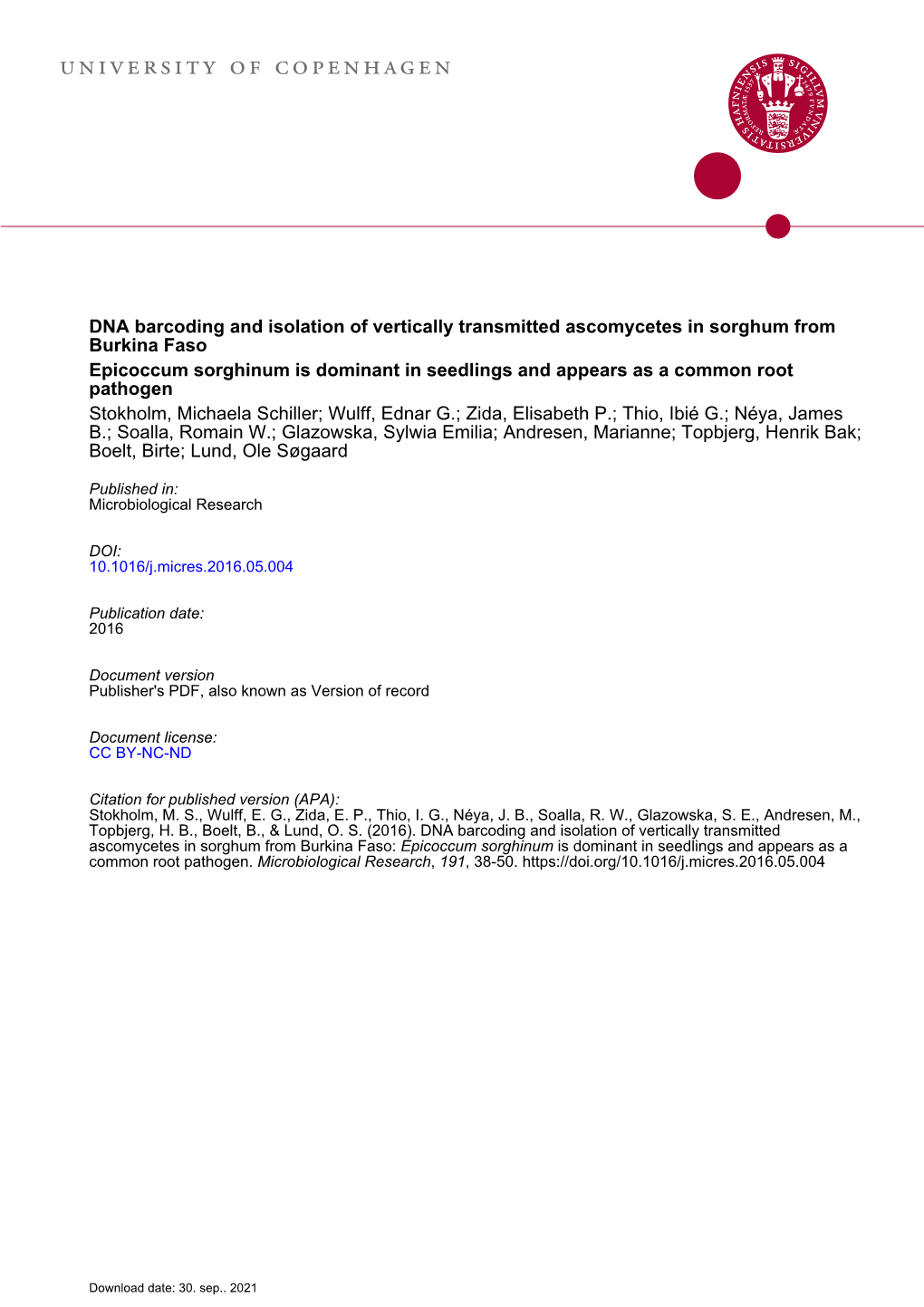 DNA Barcoding and Isolation of Vertically Transmitted Ascomycetes