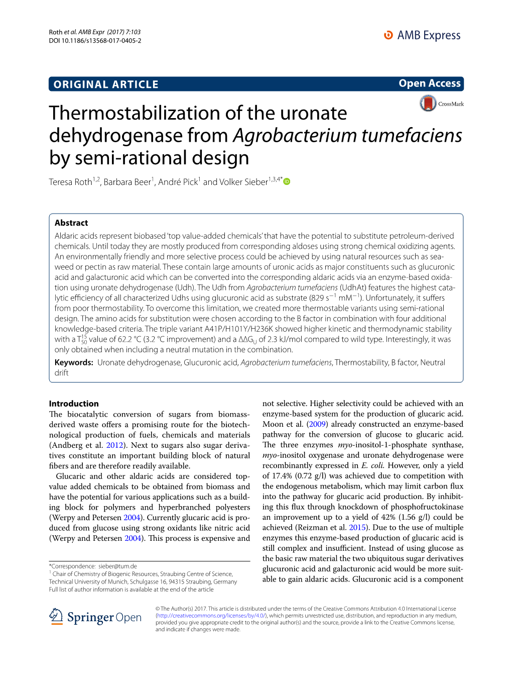 Thermostabilization of the Uronate Dehydrogenase From