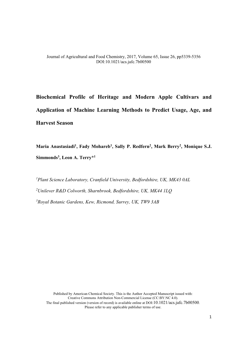 Biochemical Profile of Heritage and Modern Apple Cultivars and Application of Machine Learning Methods to Predict Usage, Age, An