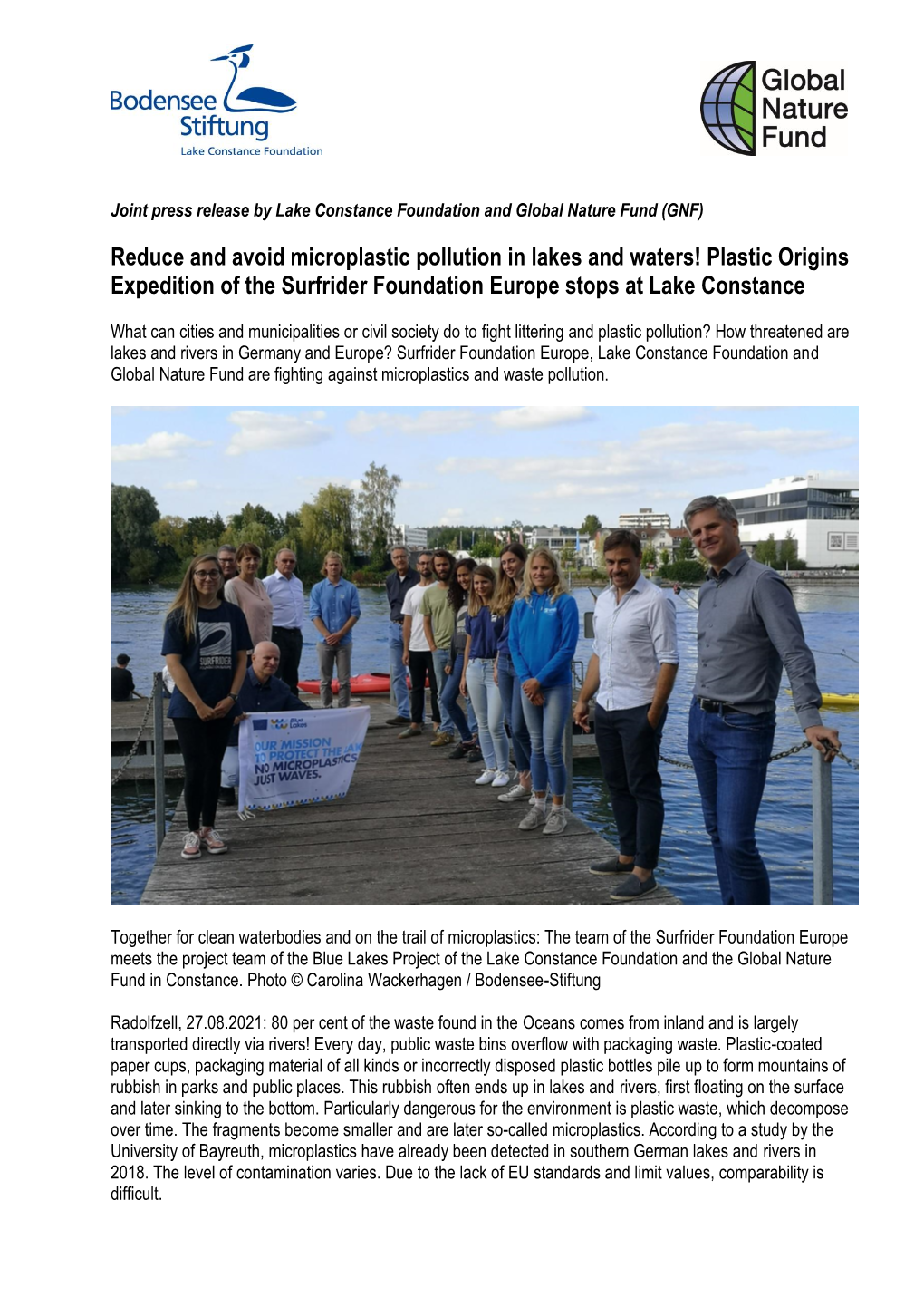 Plastic Origins Expedition of the Surfrider Foundation Europe Stops at Lake Constance