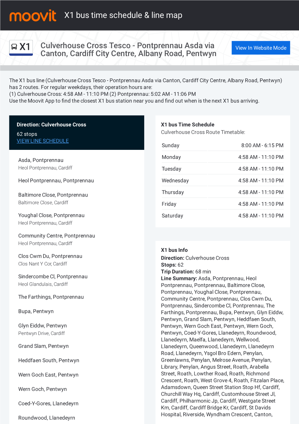 X1 Bus Time Schedule & Line Route