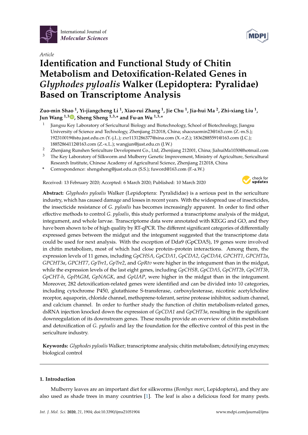 Identification and Functional Study of Chitin Metabolism And