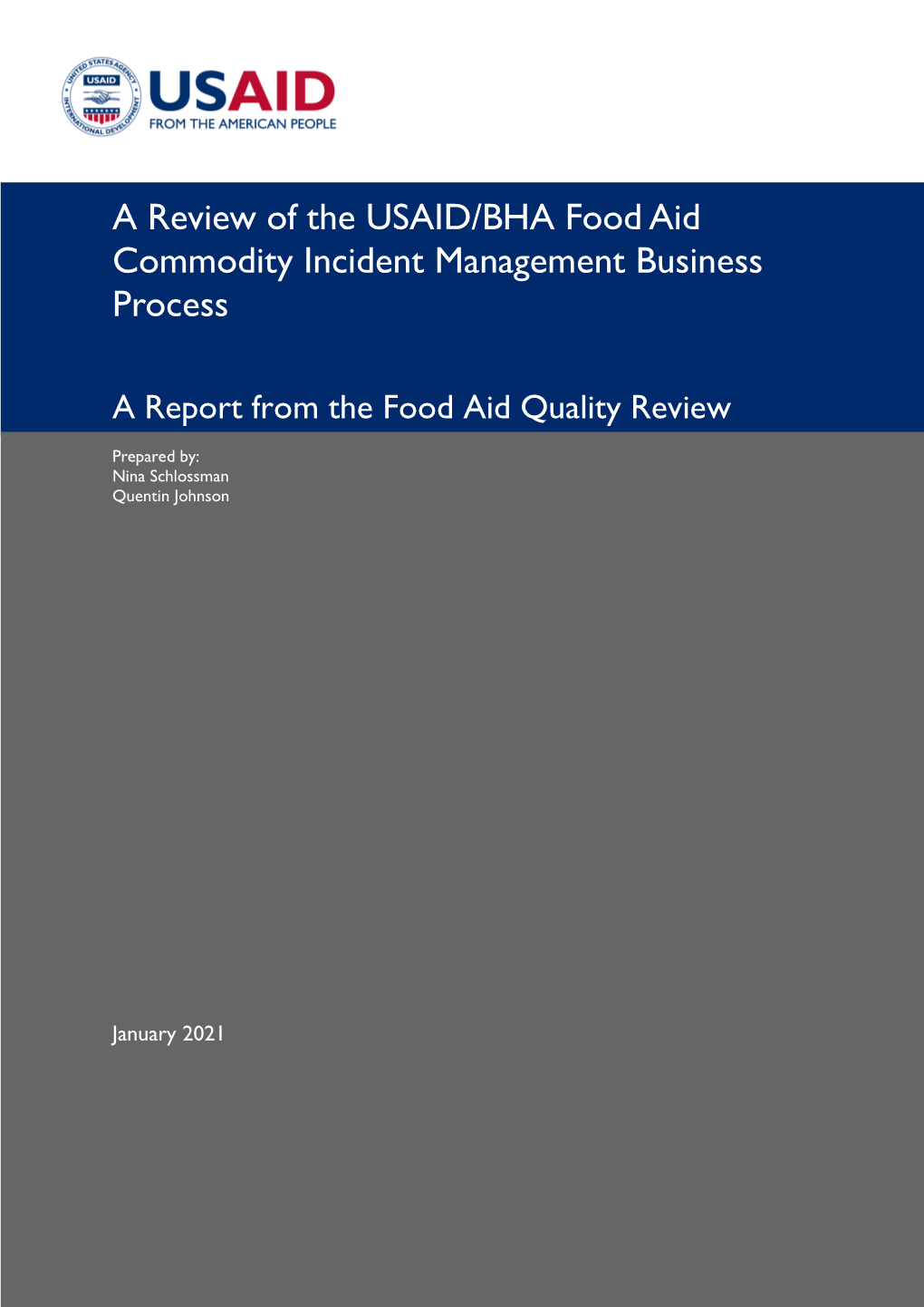 A Review of the USAID/BHA Food Aid Commodity Incident Management Business Process