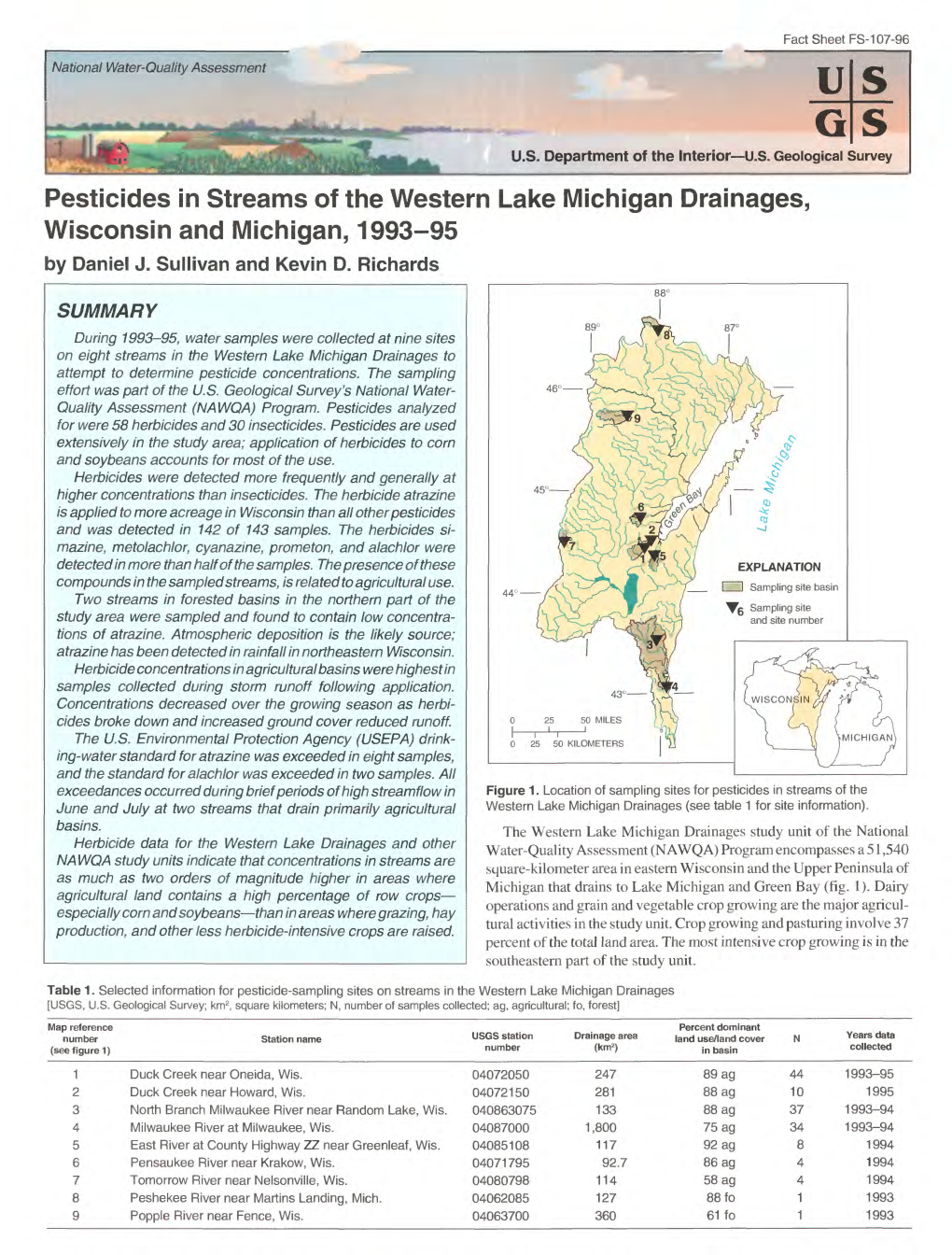 Pesticides in Streams of the Western Lake Michigan Drainages, Wisconsin and Michigan, 1993-95 by Daniel J