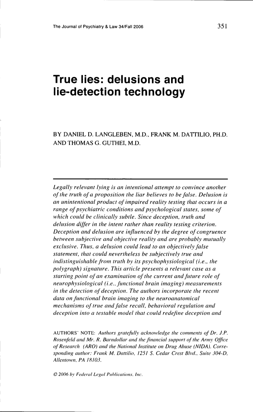 True Lies: Delusions and Lie-Detection Technology