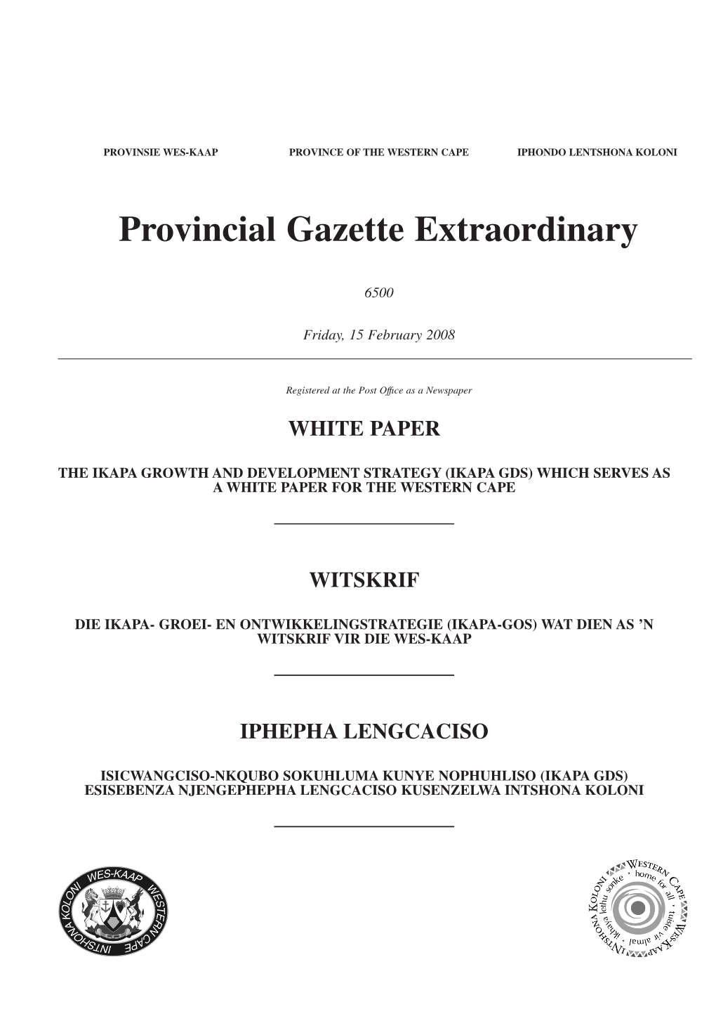 Provincial Gazette Extraordinary