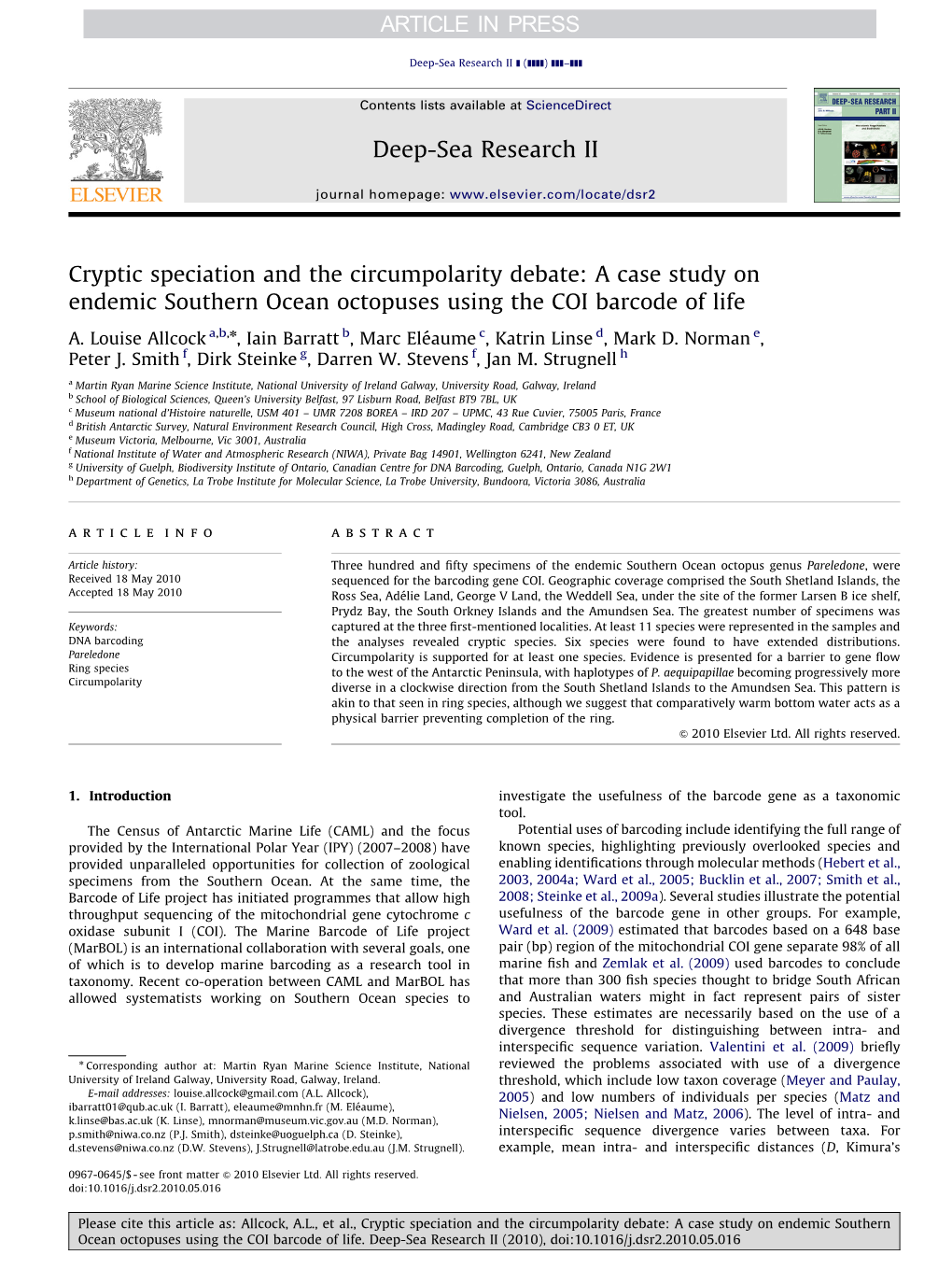 Cryptic Speciation and the Circumpolarity Debate a Case Study