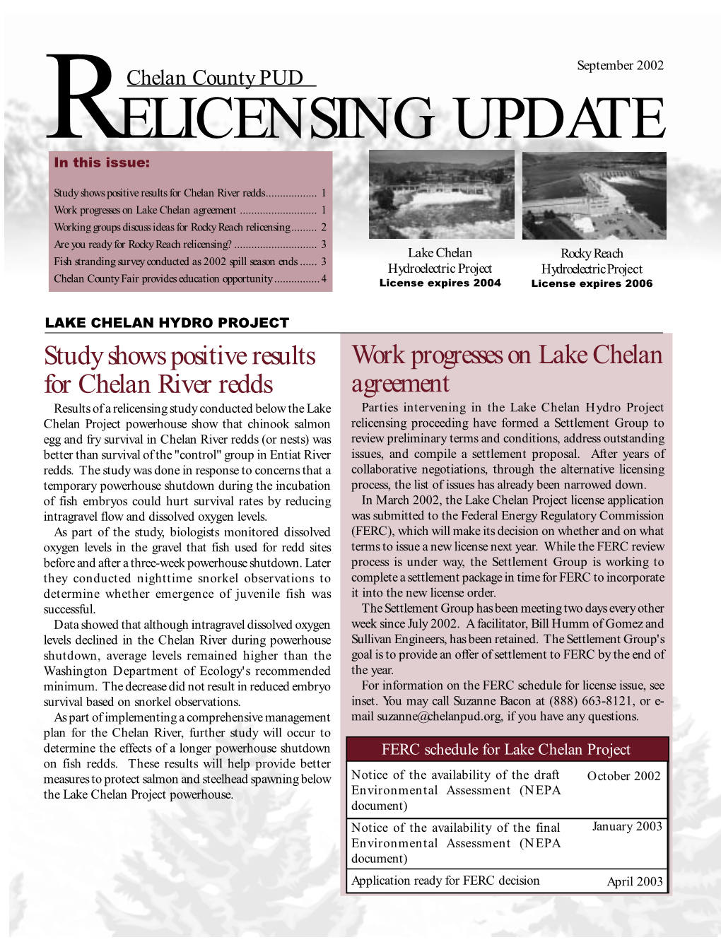 Relicensing Update PRSRT STD Chelan County PUD U.S