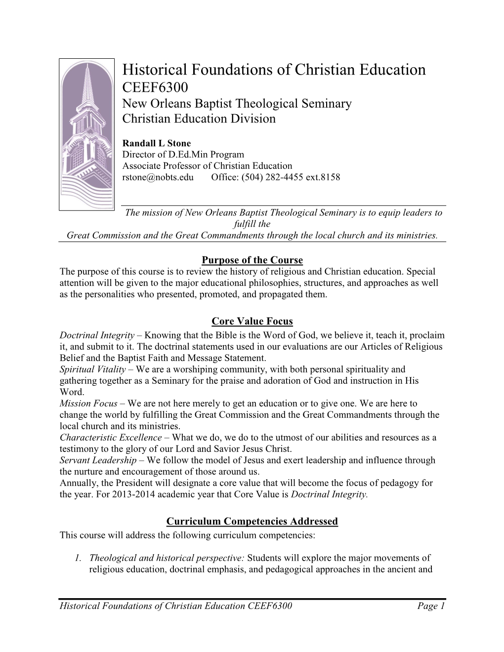 CEEF6300 Historical Foundations of Christian Education