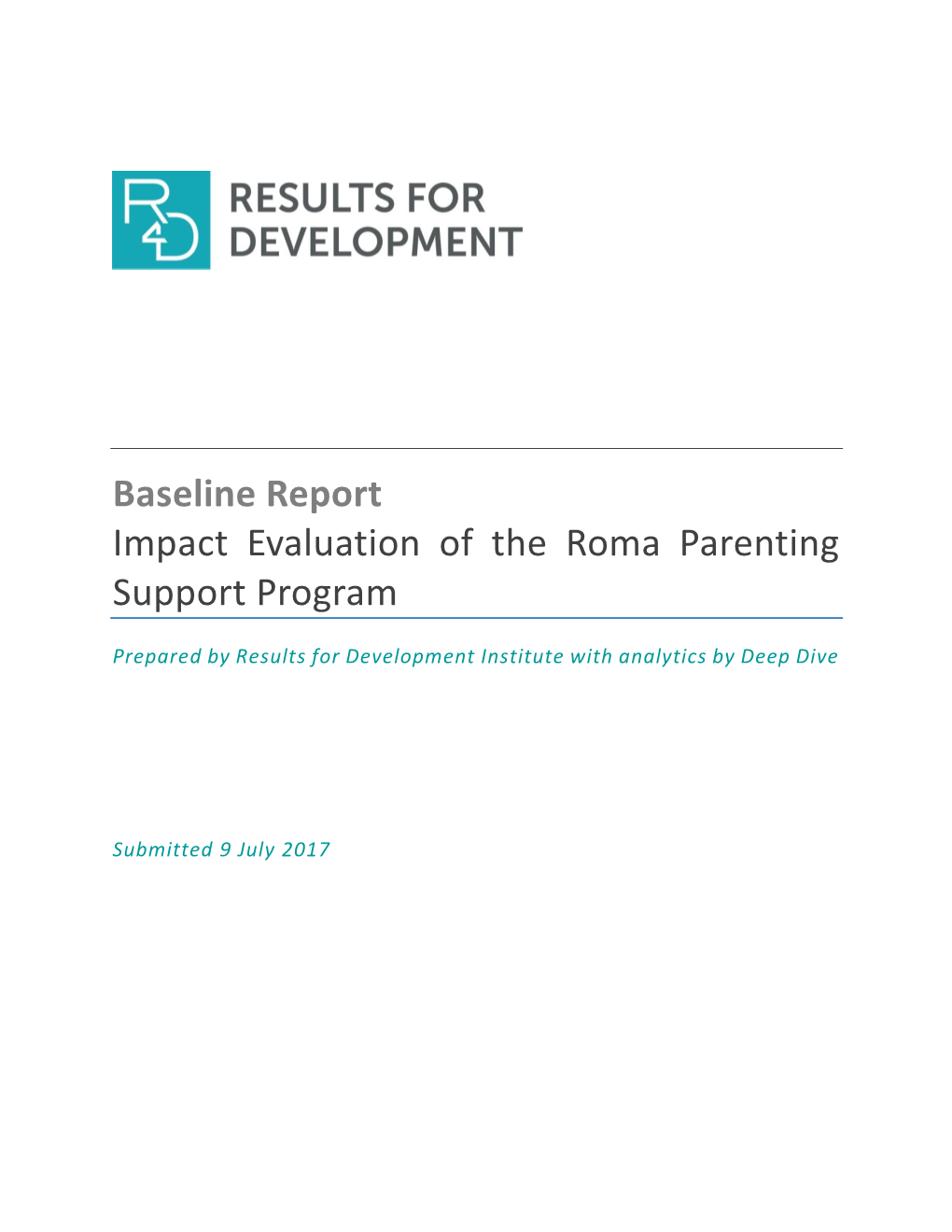 Baseline Report Impact Evaluation of the Roma Parenting Support Program