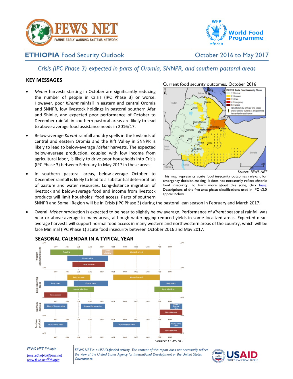 Ethiopia Food Security Outlook October 2016 to May 2017