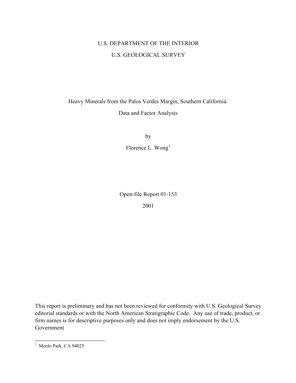 Heavy Minerals from Palos Verdes Margin, Southern California: Data