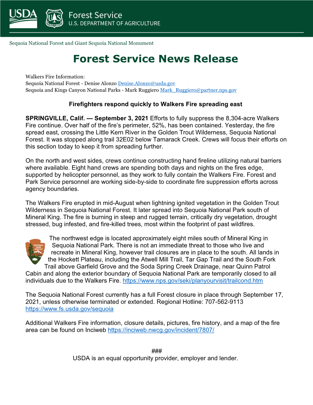 Forest Service News Release