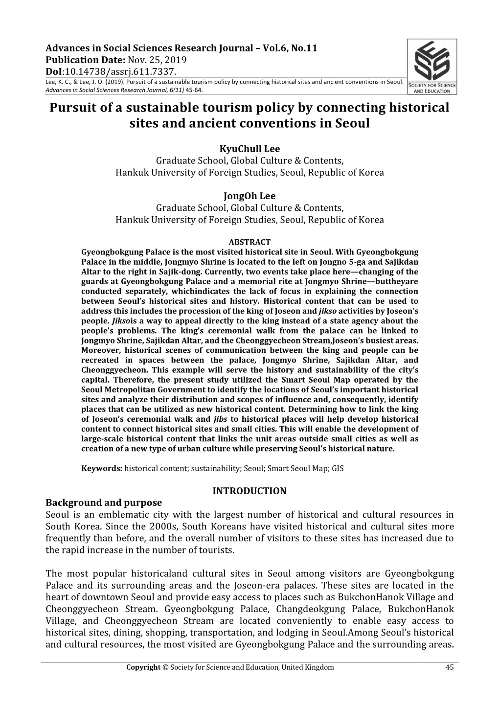 Pursuit of a Sustainable Tourism Policy by Connecting Historical Sites and Ancient Conventions in Seoul