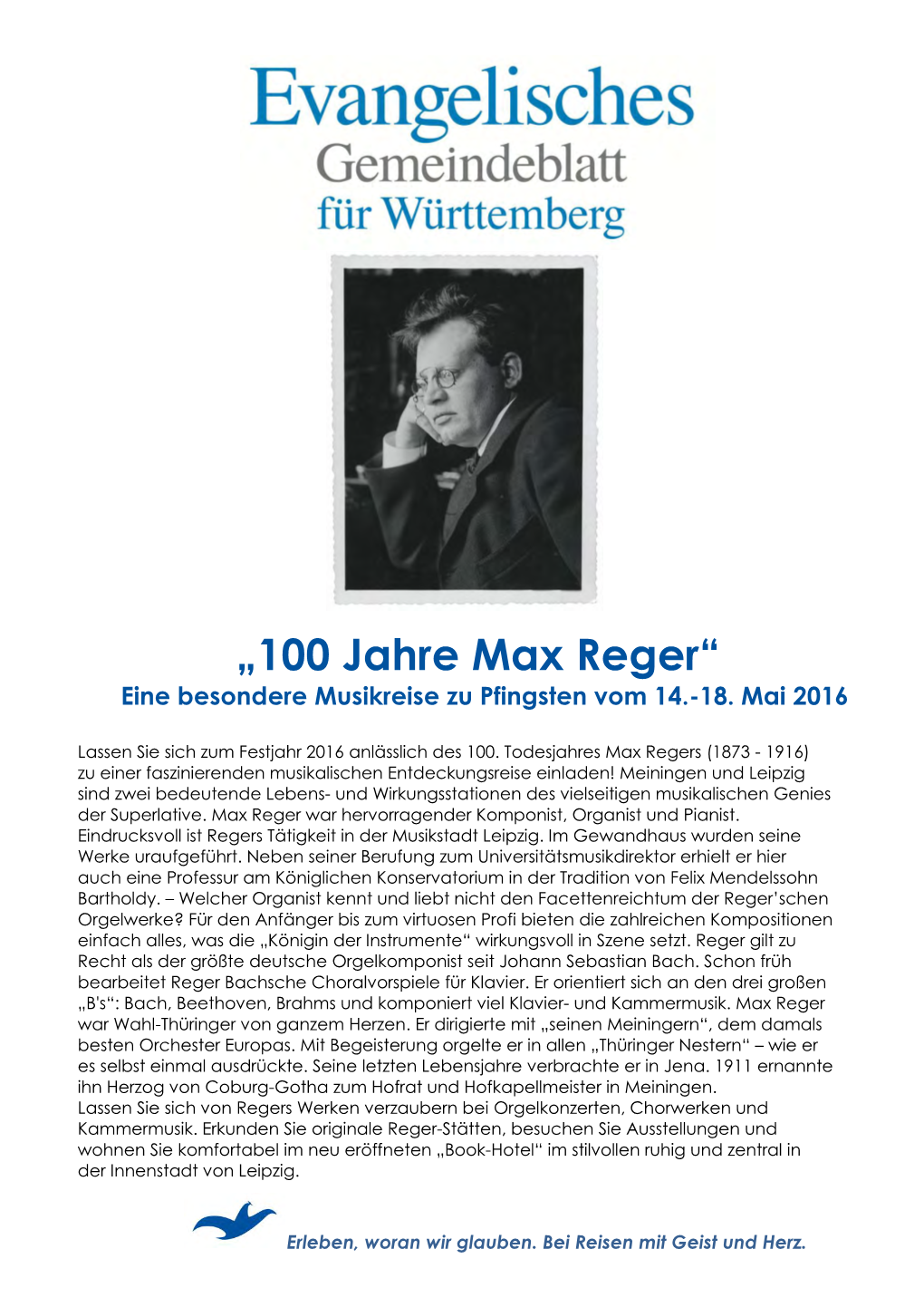 „100 Jahre Max Reger“ Eine Besondere Musikreise Zu Pfingsten Vom 14.-18